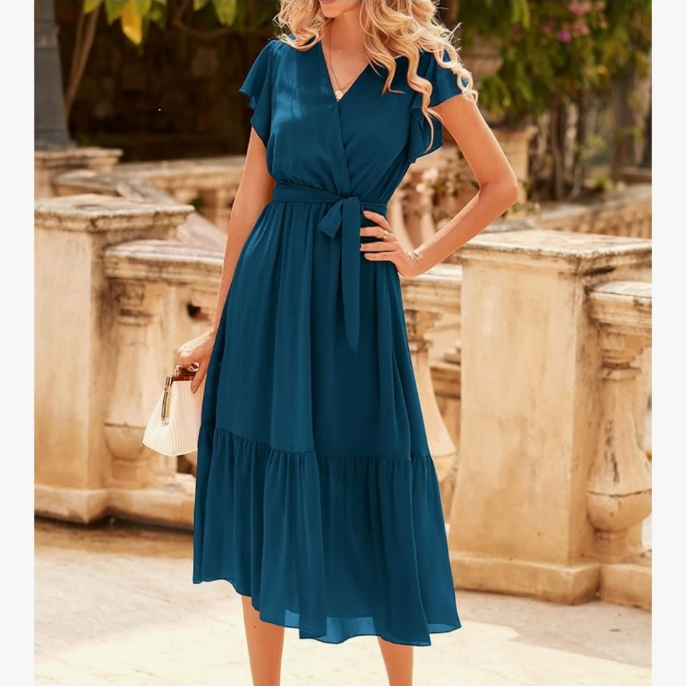 Elegant Deep Teal Midi Dress - Picture 4 of 4